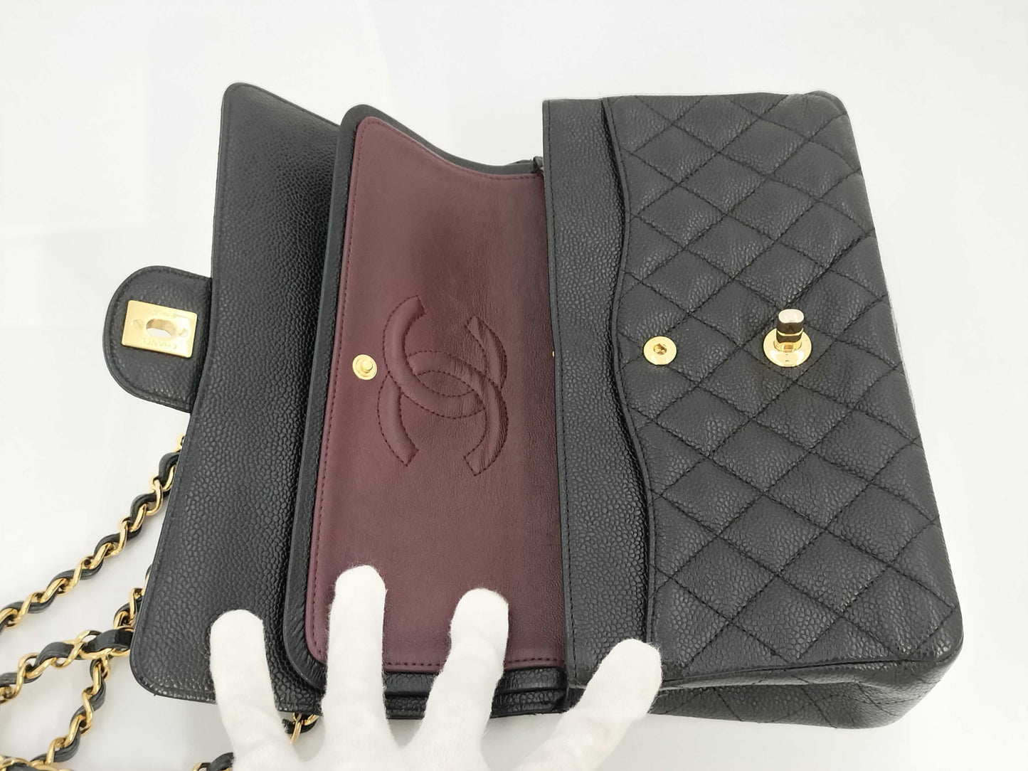 CHANEL Matelasse 25 Double Flap Caviar Black Chain Shoulder Bag