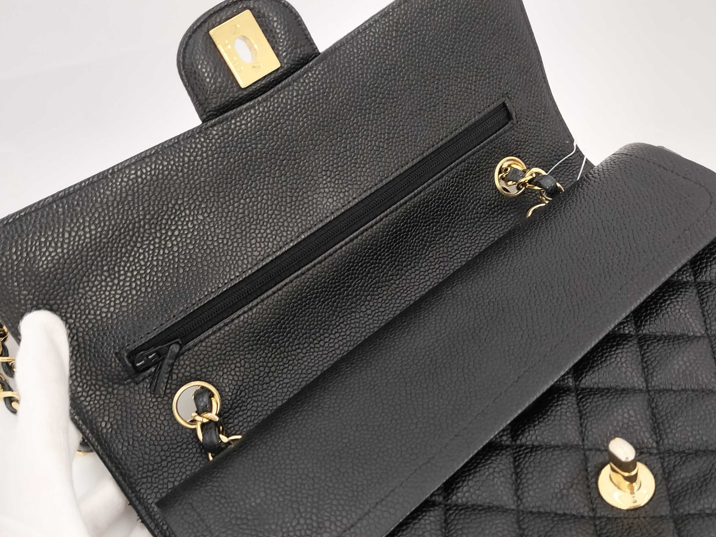 CHANEL Matelasse 25 Double Flap Caviar Black Chain Shoulder Bag