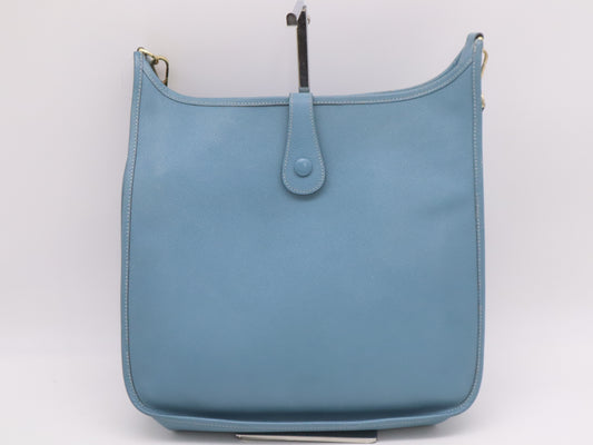 HERMES Taurillon Clemence K Stamp Evelyn 1GM Blue Jean Shoulder Bag with Shoulder Strap