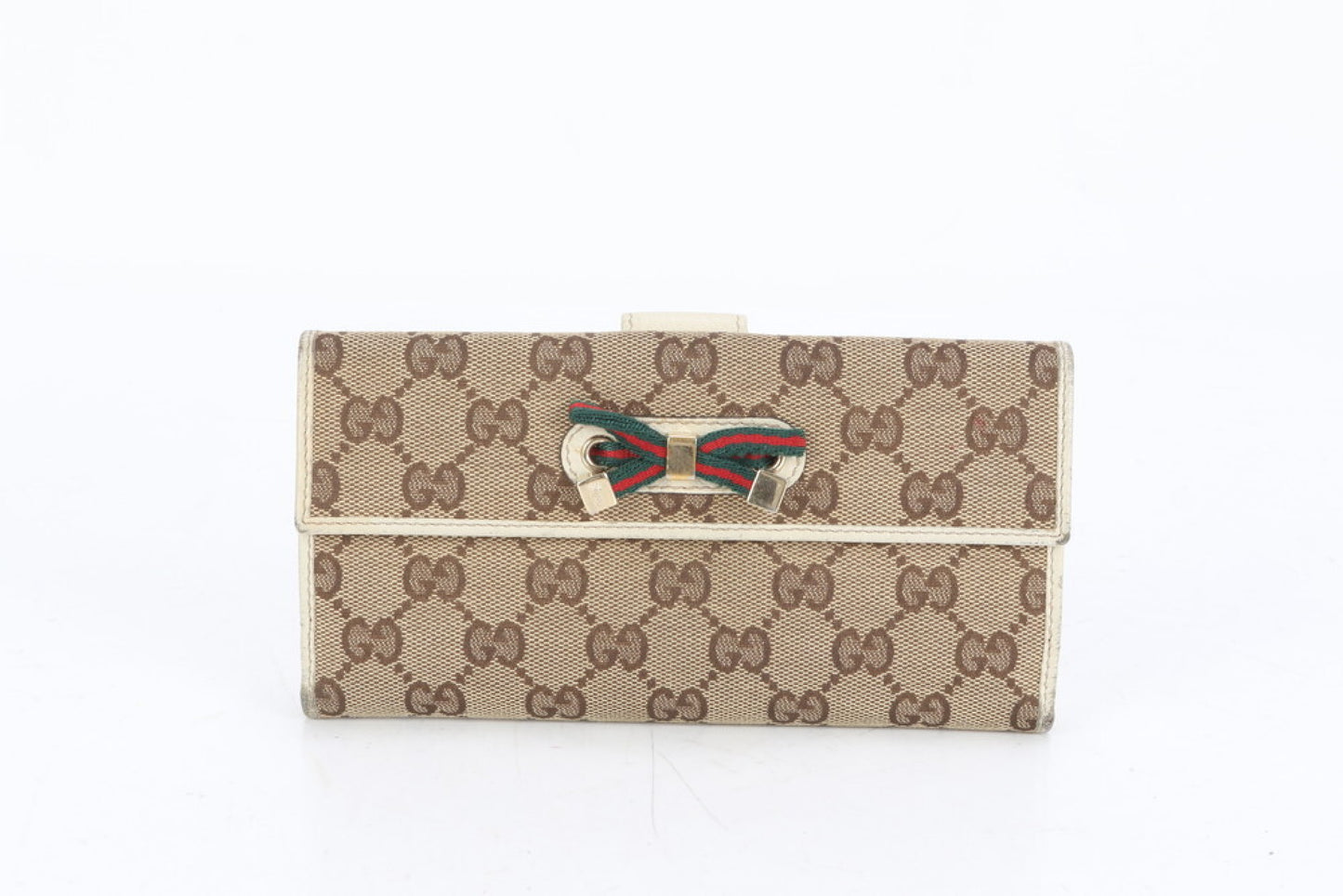GUCCI GG Canvas Long Wallet with Sherry Ribbon
