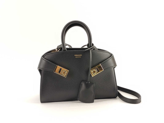 Salvatore Ferragamo Gancini Hug 2-Way Handbag Black Tote Bag