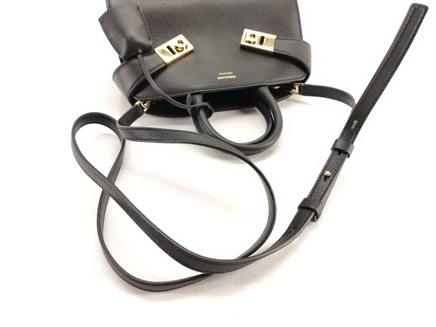 Salvatore Ferragamo Gancini Hug 2-Way Handbag Black Tote Bag