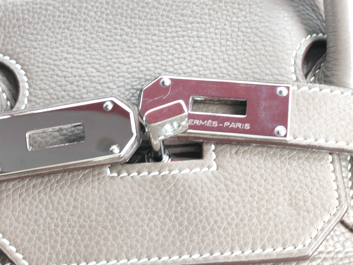 HERMES Birkin Shoulder Birkin Bag, L Engraved, Taurillon, with Padlock, Key, and Clochet