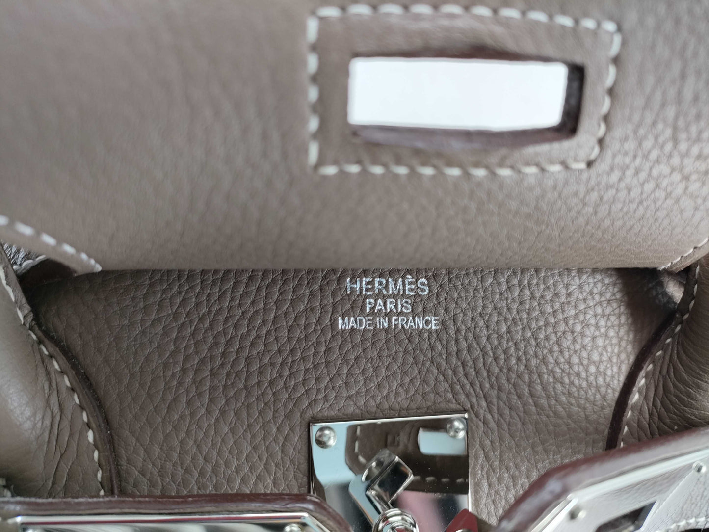 HERMES Birkin Shoulder Birkin Bag, L Engraved, Taurillon, with Padlock, Key, and Clochet