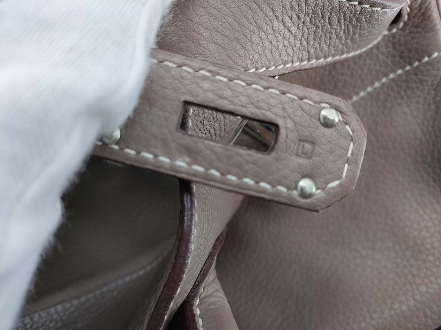 HERMES Birkin Shoulder Birkin Bag, L Engraved, Taurillon, with Padlock, Key, and Clochet