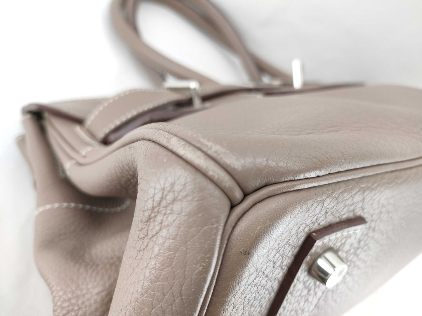 HERMES Birkin Shoulder Birkin Bag, L Engraved, Taurillon, with Padlock, Key, and Clochet