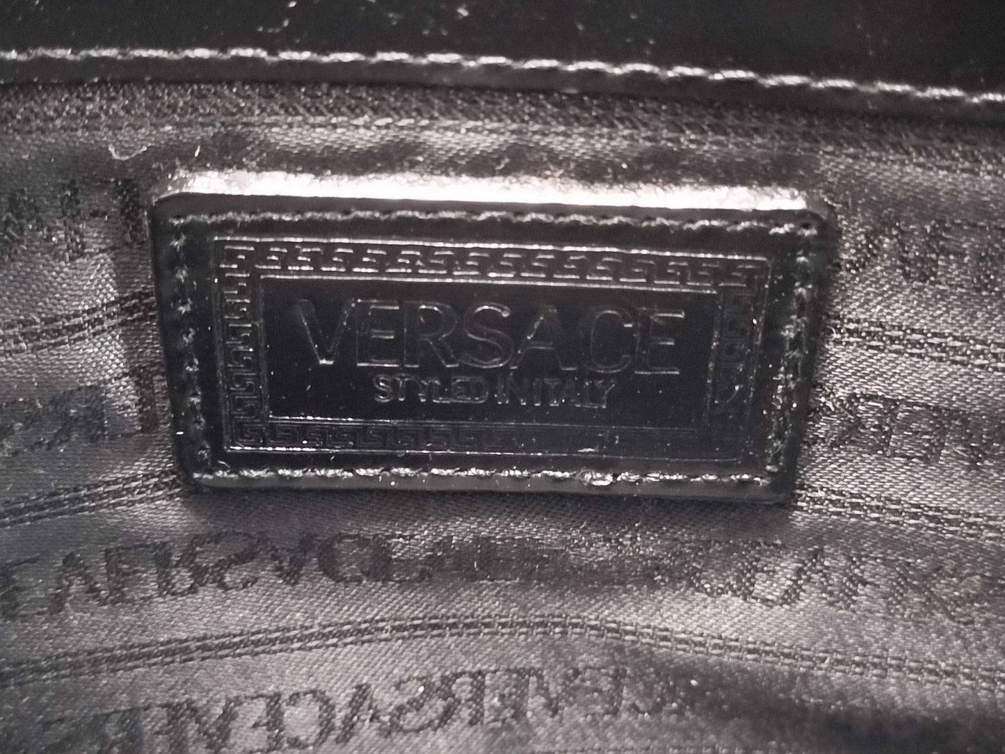 VERSACE Sunburst Patent Leather Chain Tote Bag Shoulder Bag