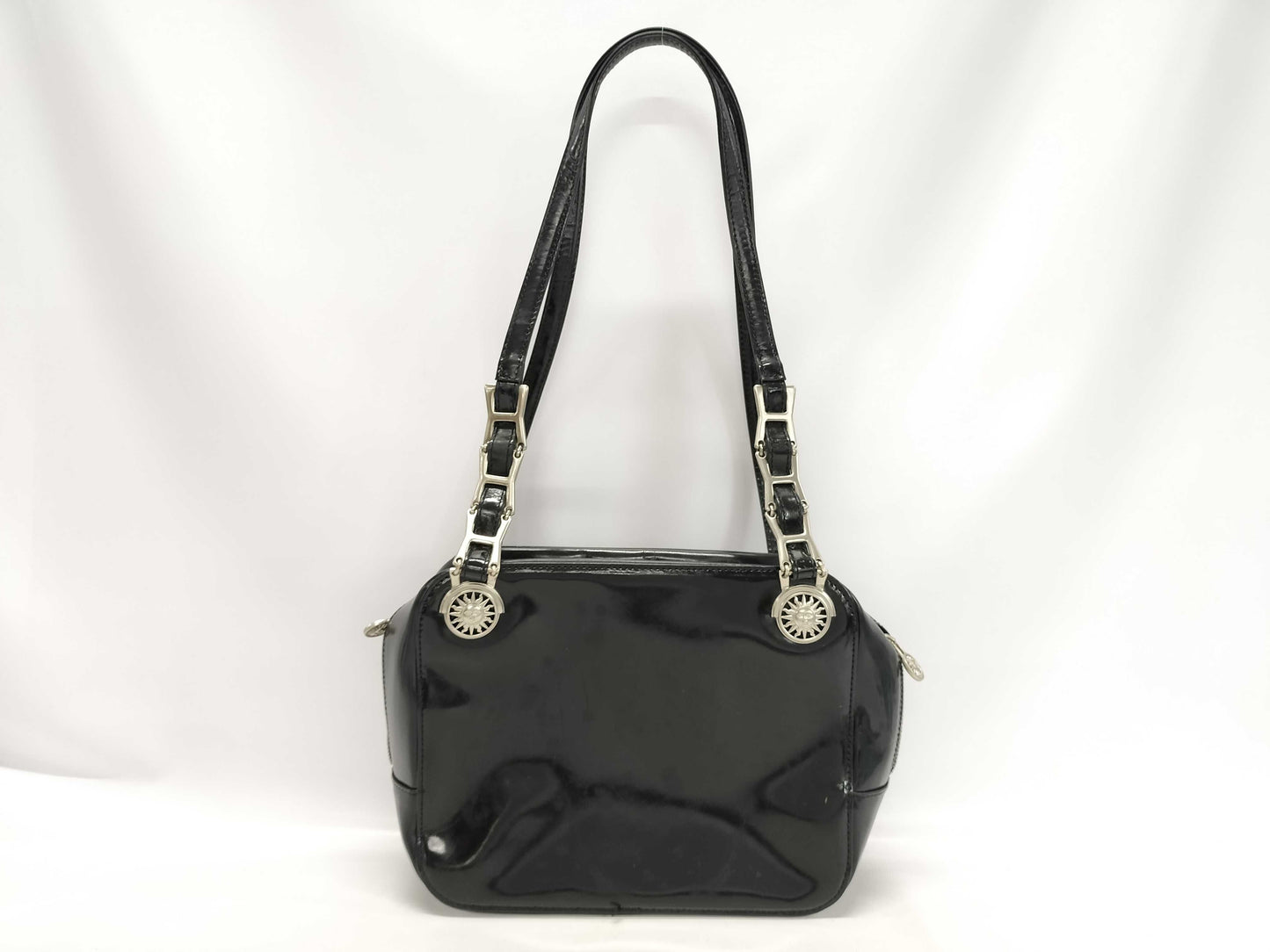 VERSACE Sunburst Patent Leather Chain Tote Bag Shoulder Bag