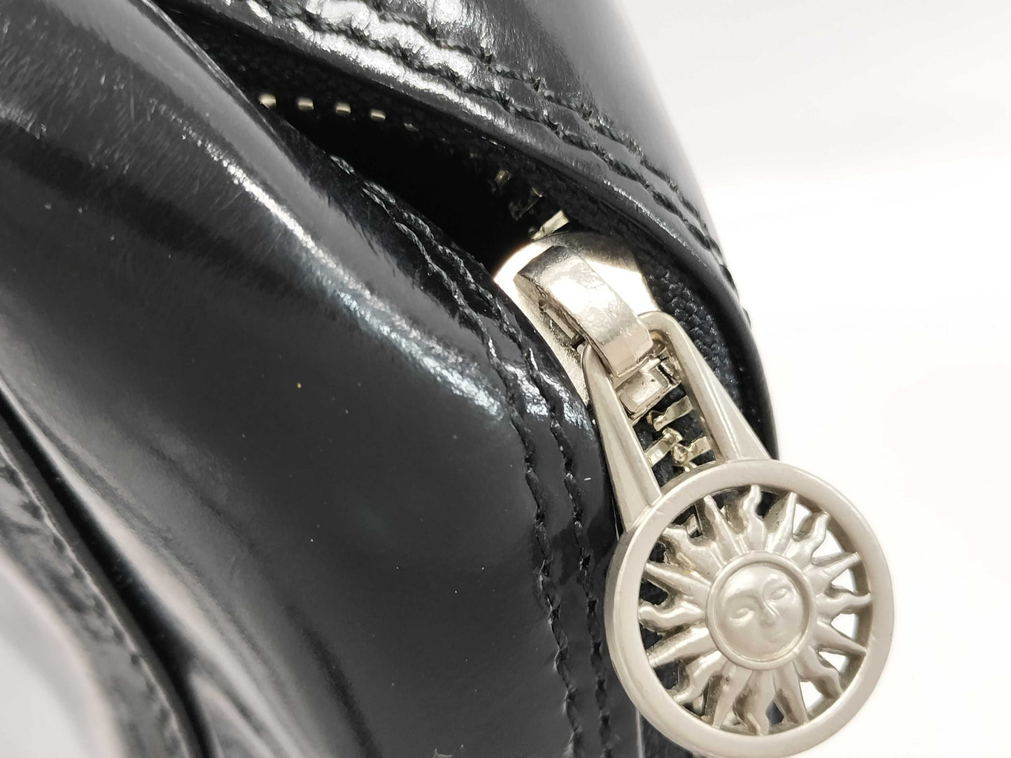 VERSACE Sunburst Patent Leather Chain Tote Bag Shoulder Bag
