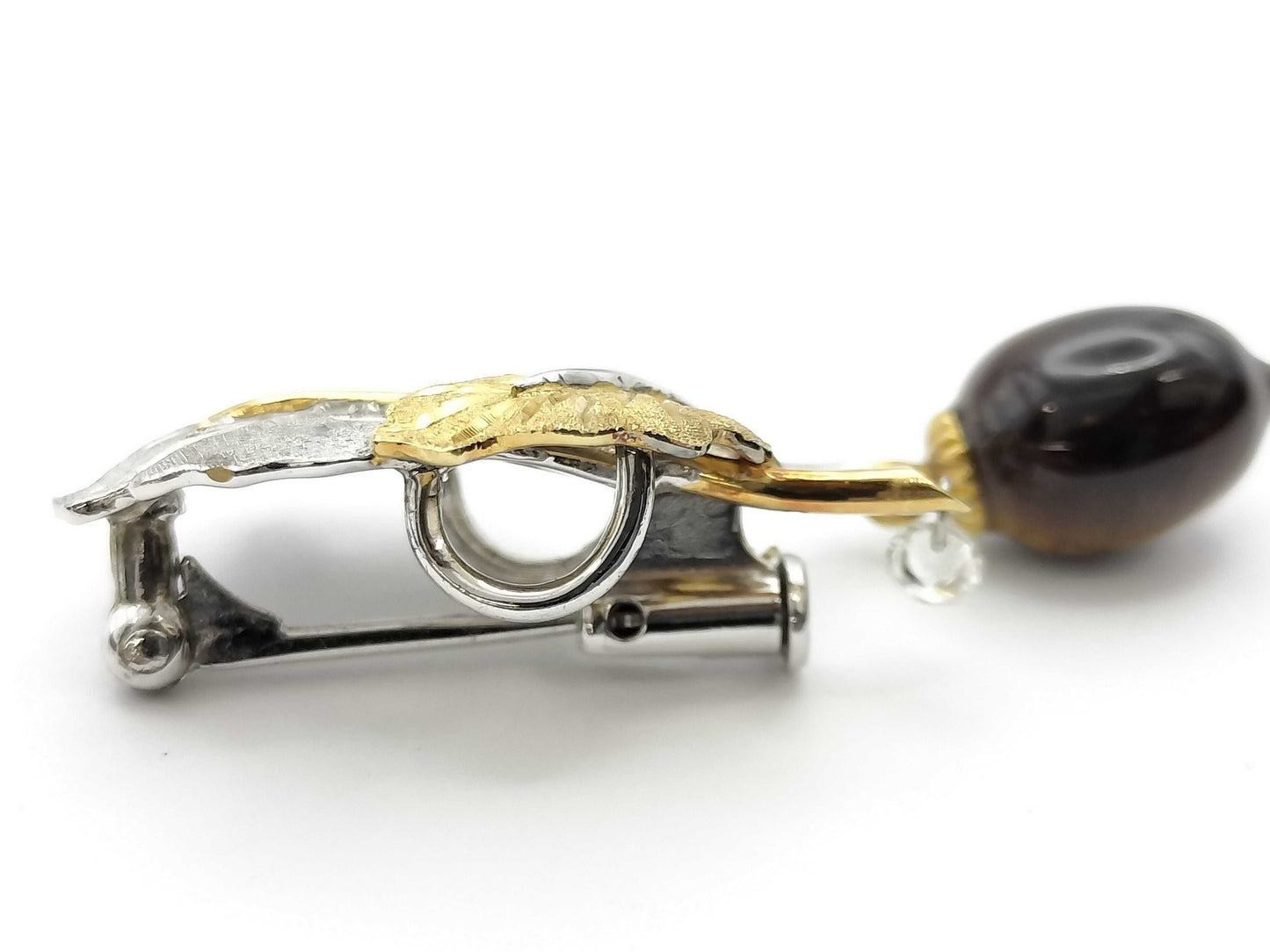 Tiger's Eye D0.08ct K18/K15/METAL 4.1g Brooch