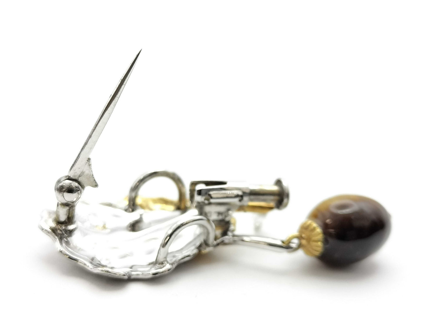 Tiger's Eye D0.08ct K18/K15/METAL 4.1g Brooch