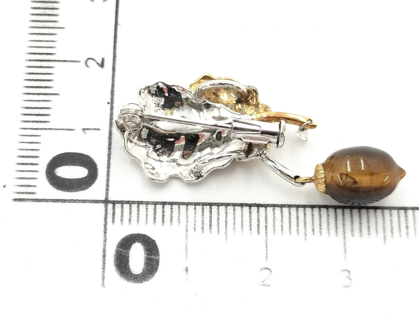 Tiger's Eye D0.08ct K18/K15/METAL 4.1g Brooch