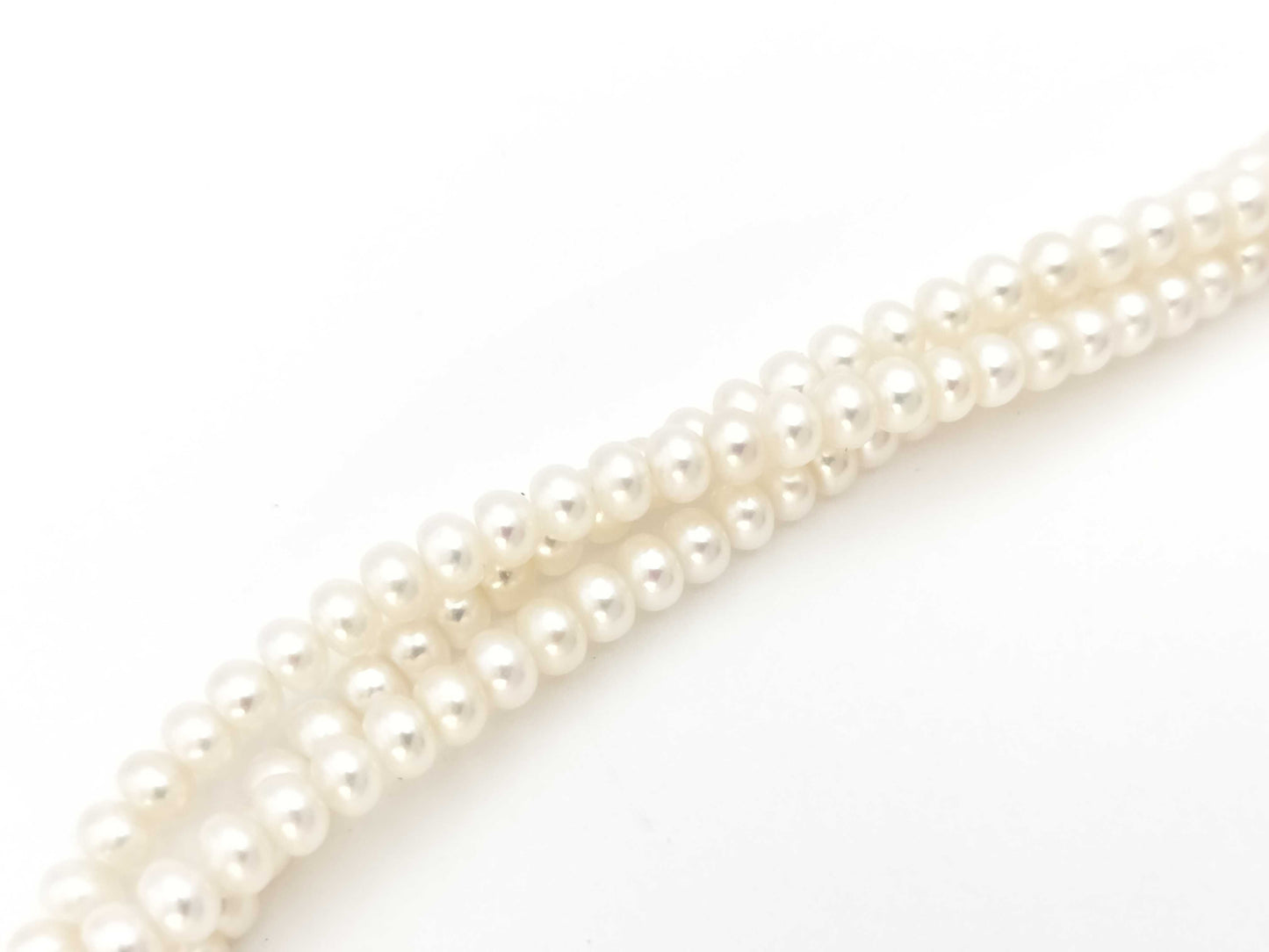 3-strand semi-round pearl necklace, approximately 3.5-3.8mm diameter, sterling silver/metal, 42.1g