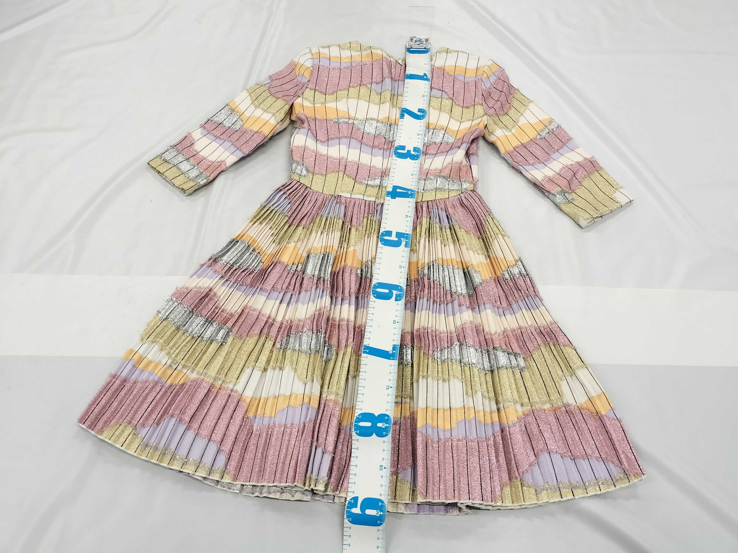 Dior Lamé Pink V-Neck Pleated Dress, Size 34