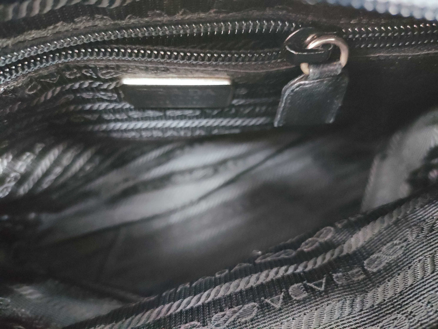 PRADA Prada Handbag with Triangle Logo, All Leather, Black, with Warranty Card