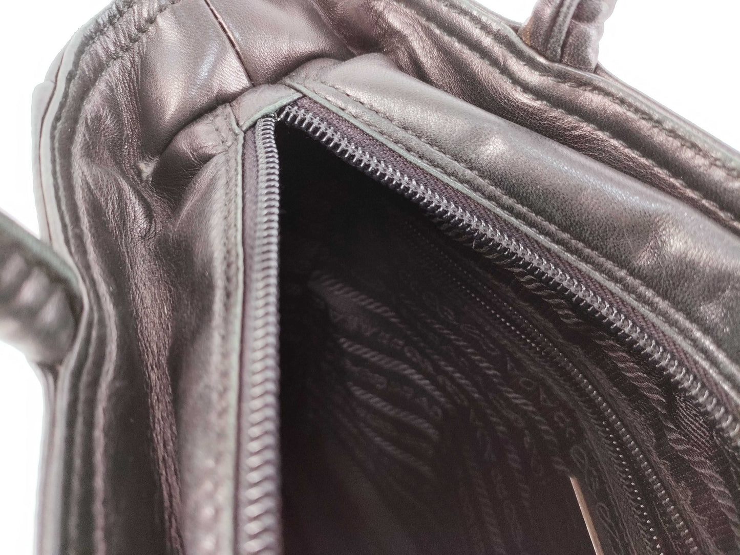 PRADA Prada Handbag with Triangle Logo, All Leather, Black, with Warranty Card