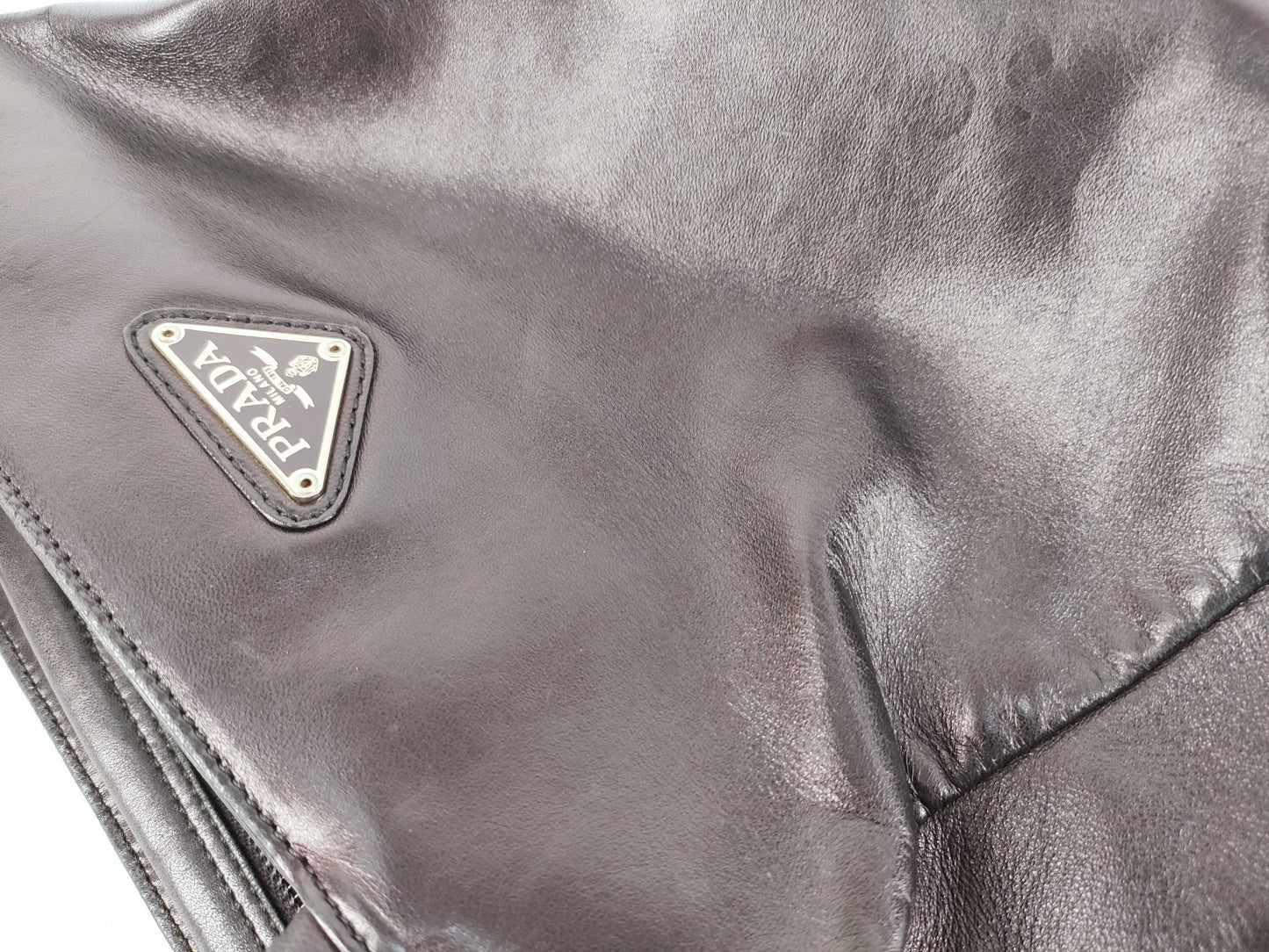 PRADA Prada Handbag with Triangle Logo, All Leather, Black, with Warranty Card