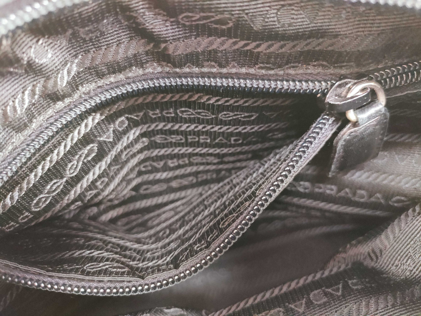 PRADA Prada Handbag with Triangle Logo, All Leather, Black, with Warranty Card