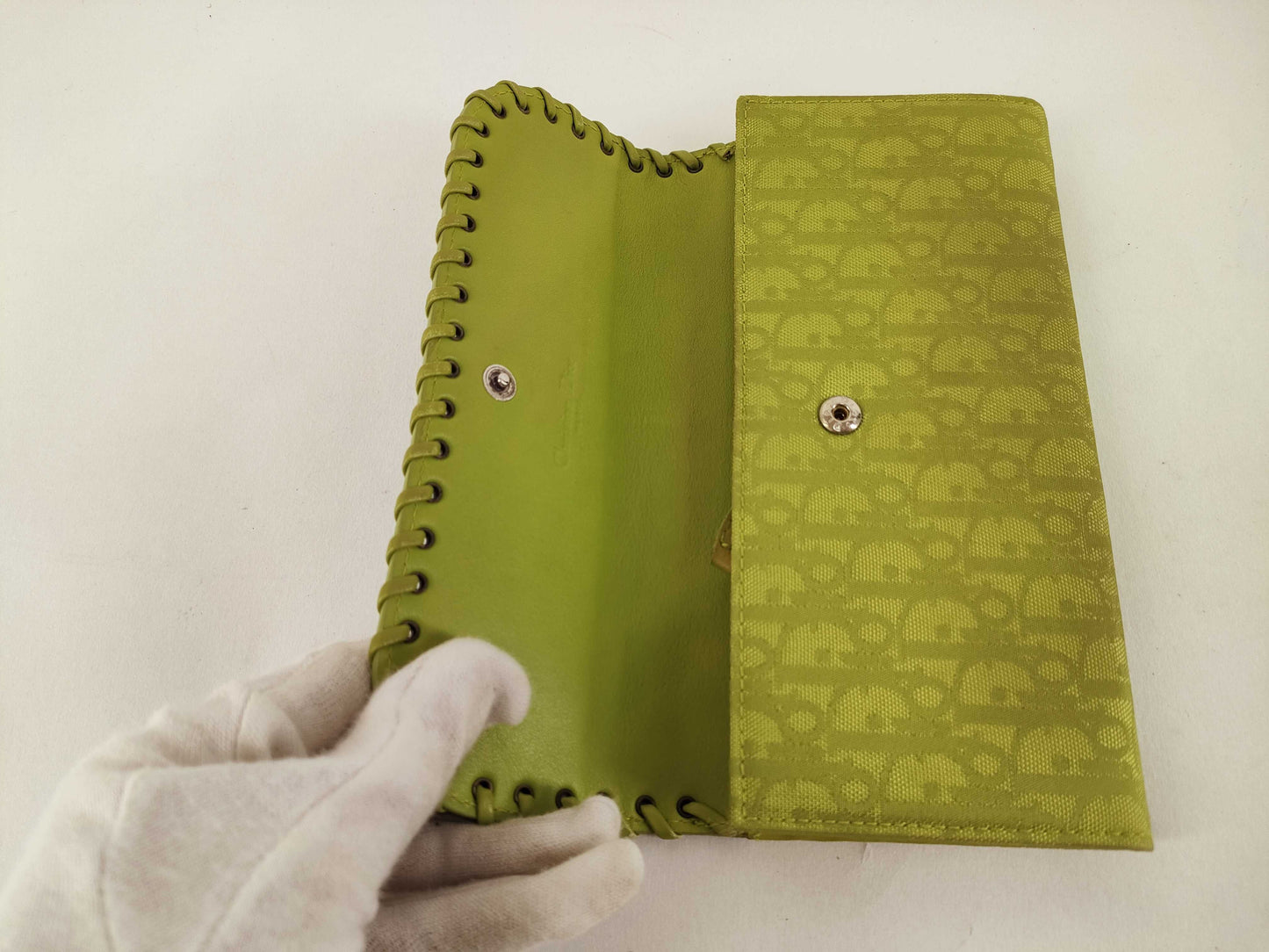 Dior Trotter Christian Dior Long Wallet Ethnic Heart Trotter Green Wallet