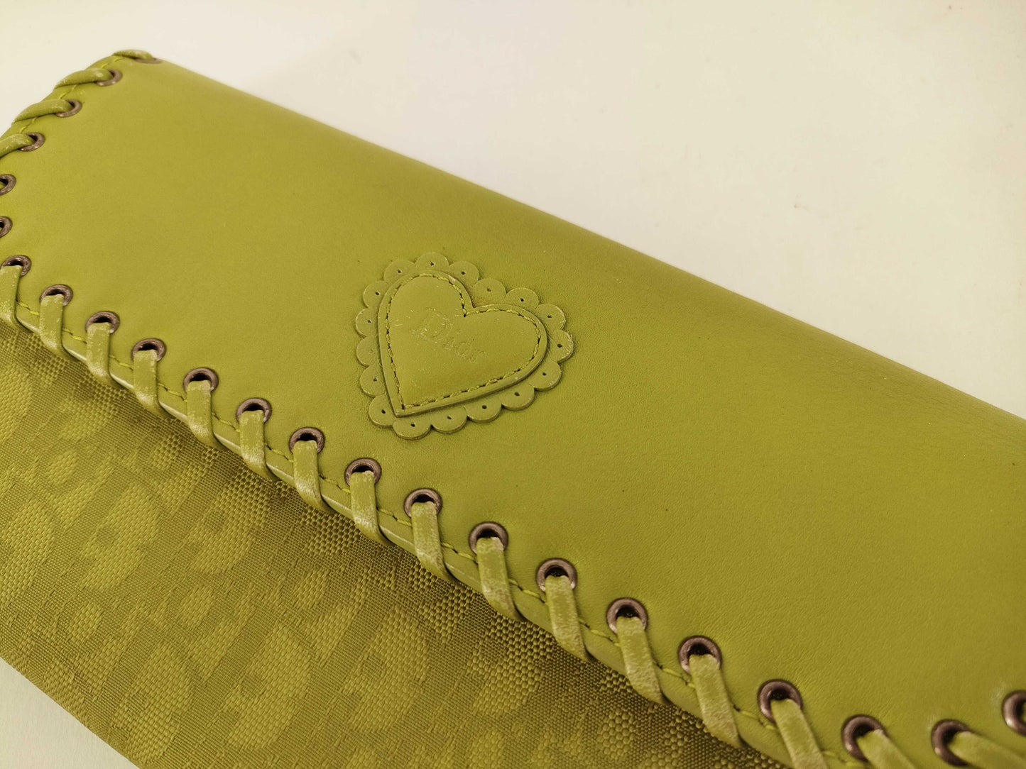 Dior Trotter Christian Dior Long Wallet Ethnic Heart Trotter Green Wallet