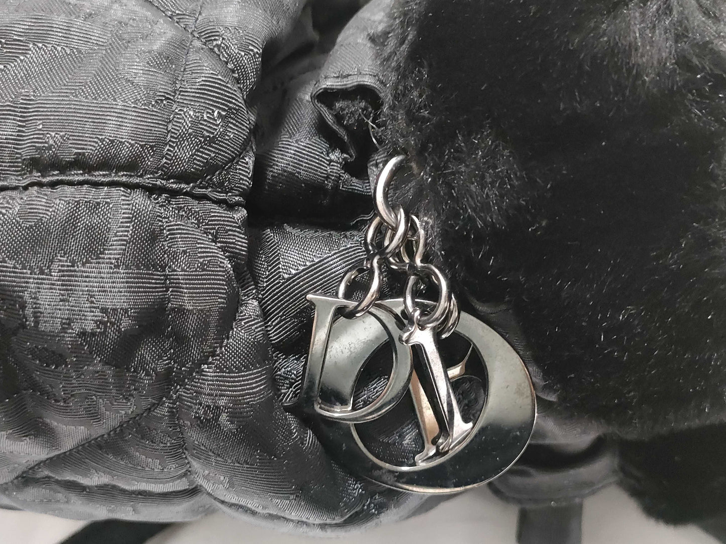 Dior Christian Dior Backpack Cannage Drawcord Fur Charm Black Backpack
