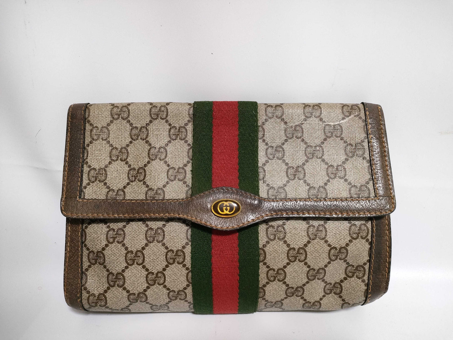 GUCCI GG Supreme GUCCI Sherry Line GG Supreme Gold Hardware Clutch Bag