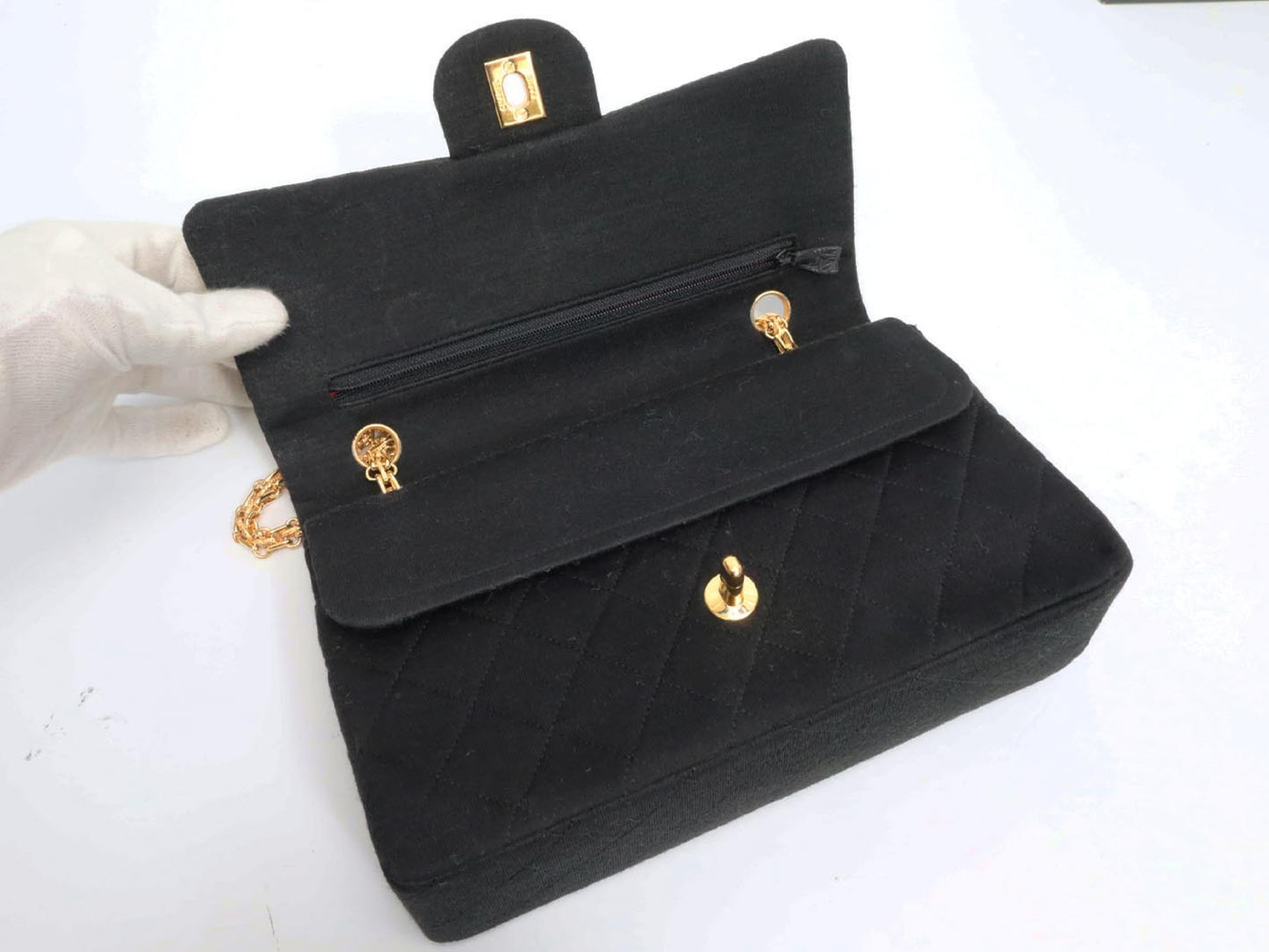 CHANEL Cotton W-Flap 25 Shoulder Bag