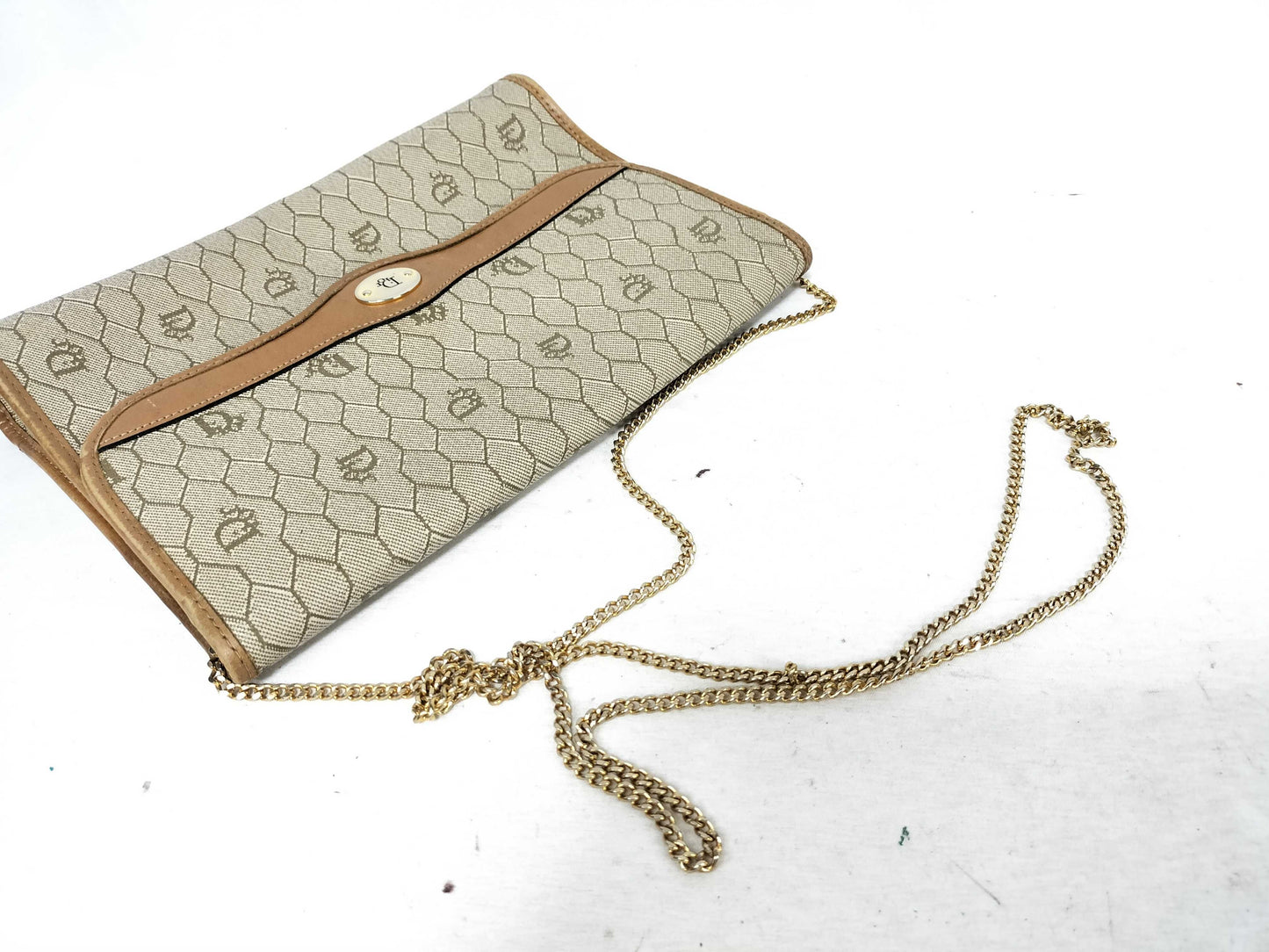 Dior Chain Bag Honeycomb Pattern PVC Beige Shoulder Bag