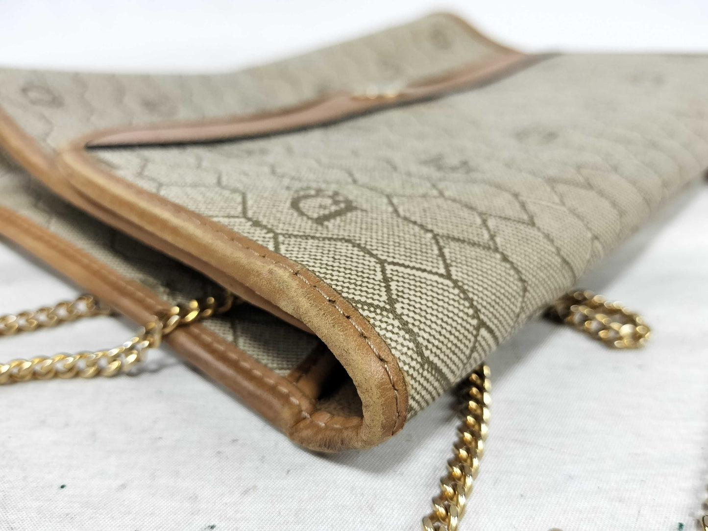 Dior Chain Bag Honeycomb Pattern PVC Beige Shoulder Bag