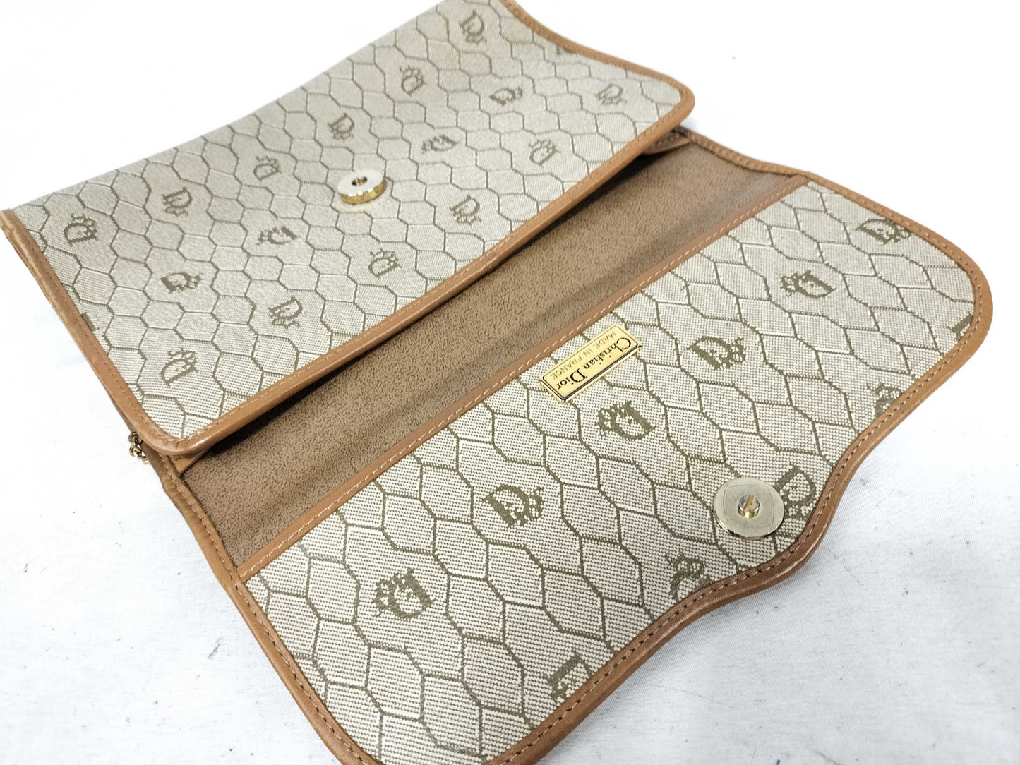 Dior Chain Bag Honeycomb Pattern PVC Beige Shoulder Bag