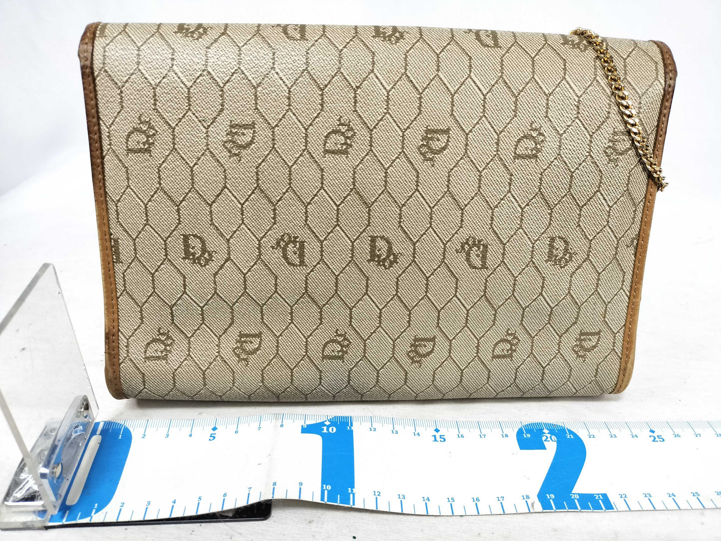 Dior Chain Bag Honeycomb Pattern PVC Beige Shoulder Bag