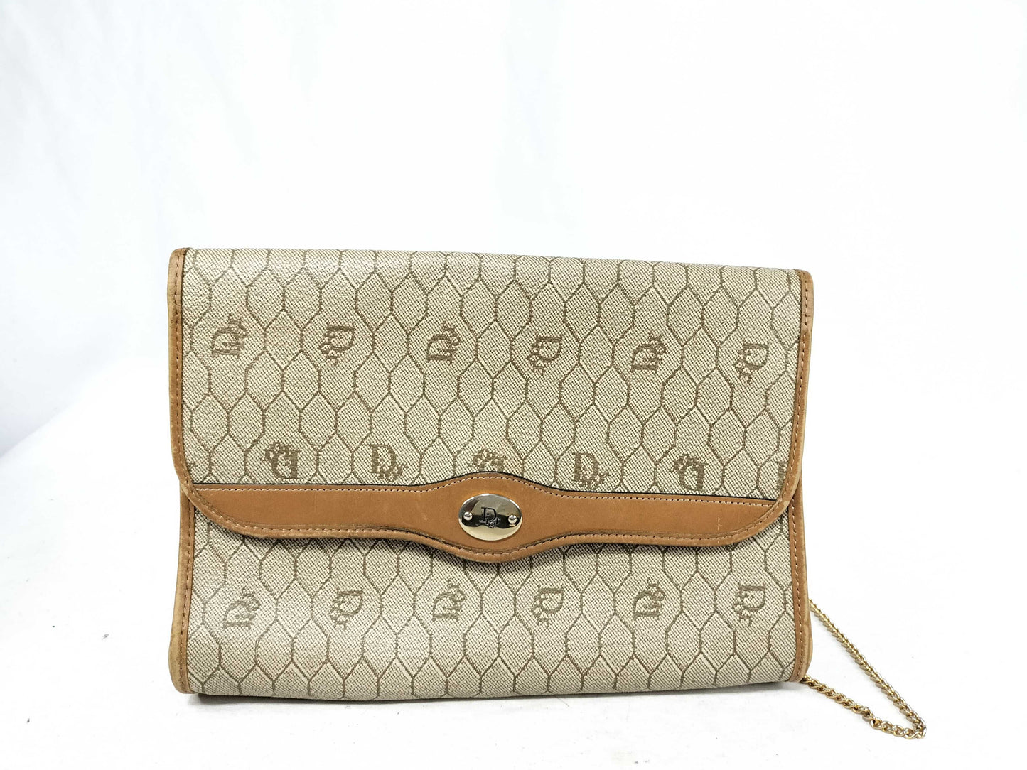 Dior Chain Bag Honeycomb Pattern PVC Beige Shoulder Bag