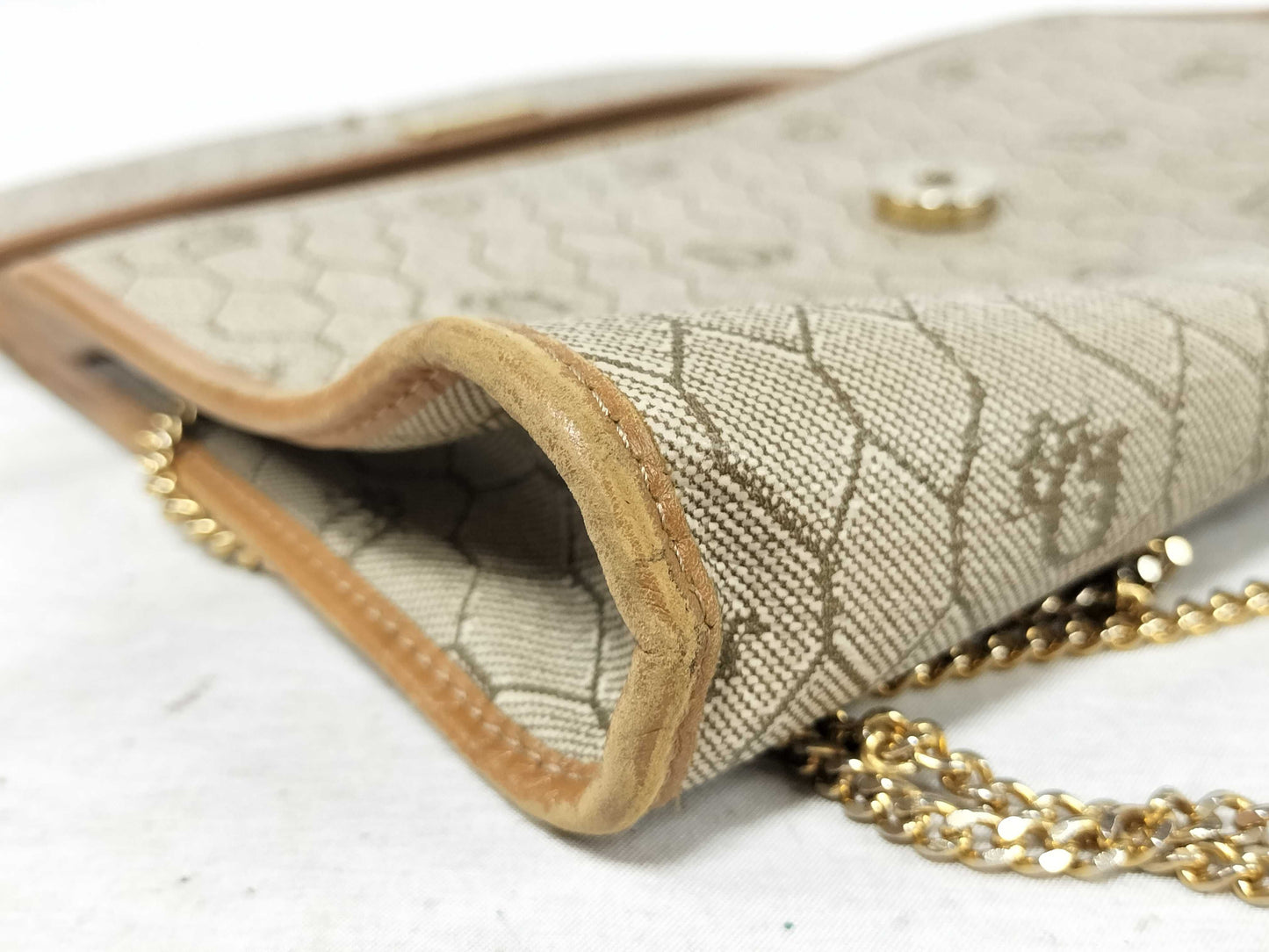 Dior Chain Bag Honeycomb Pattern PVC Beige Shoulder Bag