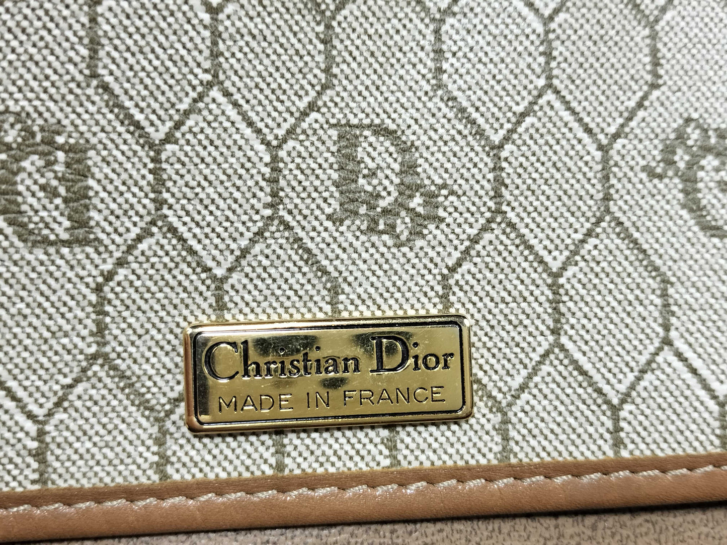 Dior Chain Bag Honeycomb Pattern PVC Beige Shoulder Bag