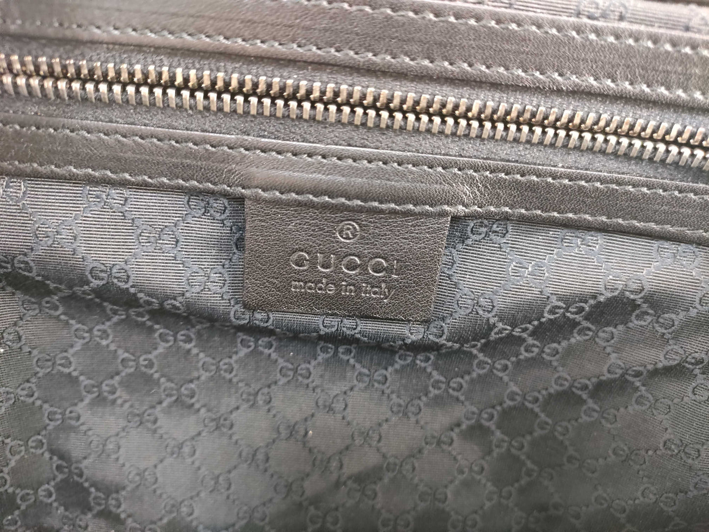 GUCCI 92726 Handbag, Plain Canvas x Leather, White/Black