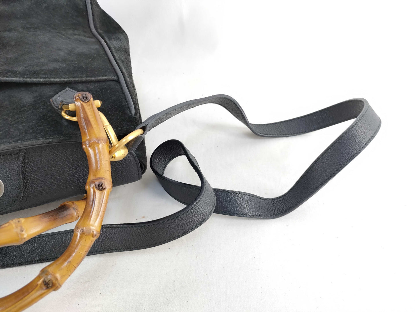 GUCCI Bamboo Gucci Shoulder Bag/Handbag 2-Way Bamboo Suede Black Handbag