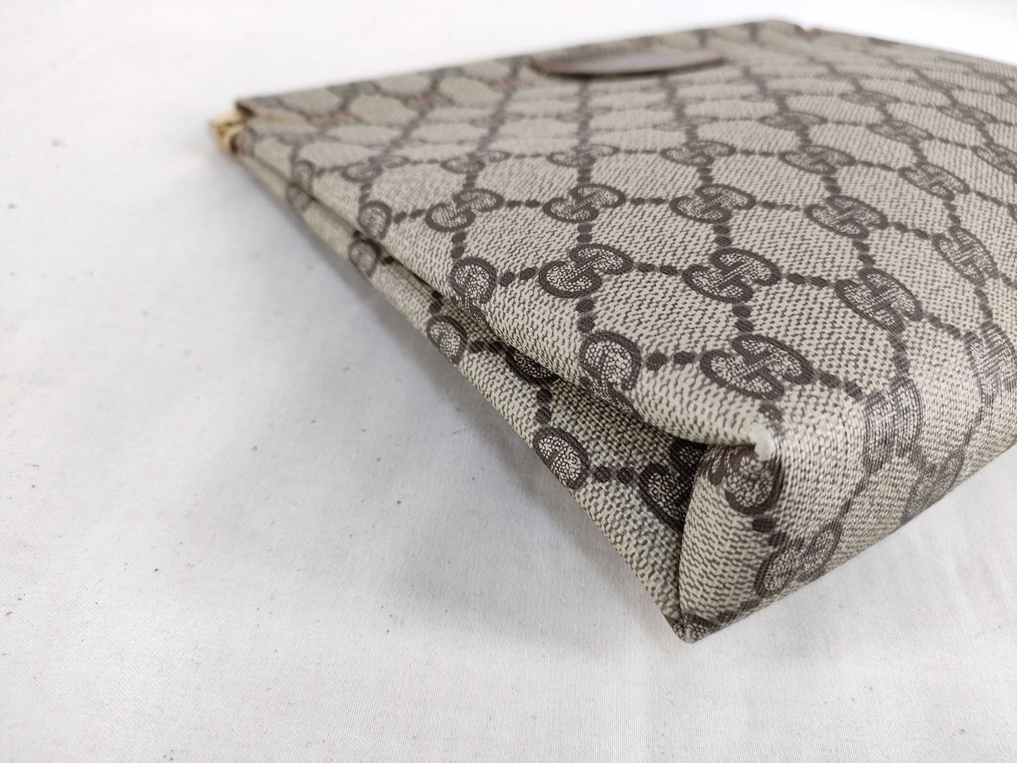 GUCCI 67 039 5229 GG Supreme Clutch Bag, PVC and Leather, Brown