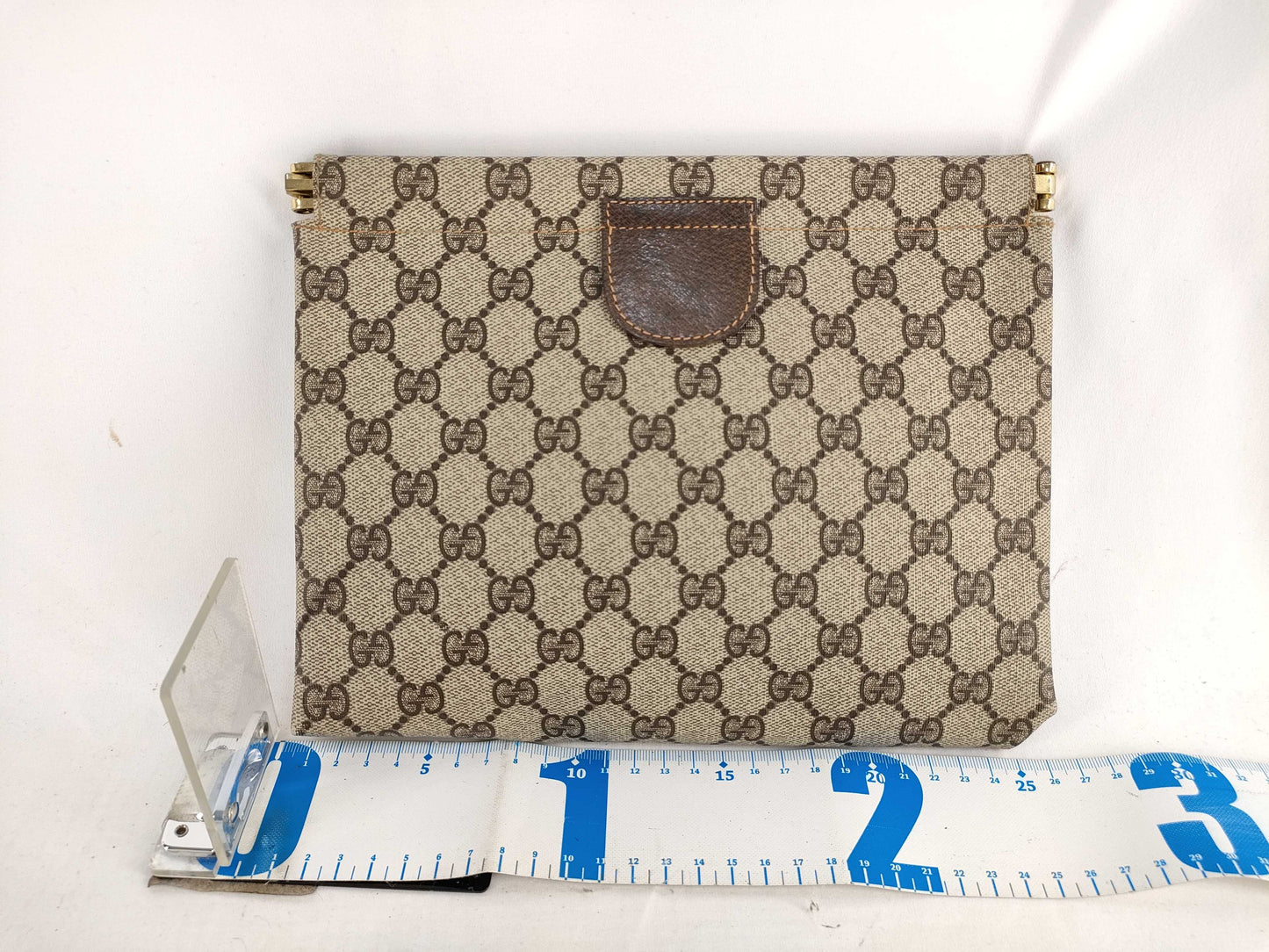 GUCCI 67 039 5229 GG Supreme Clutch Bag, PVC and Leather, Brown