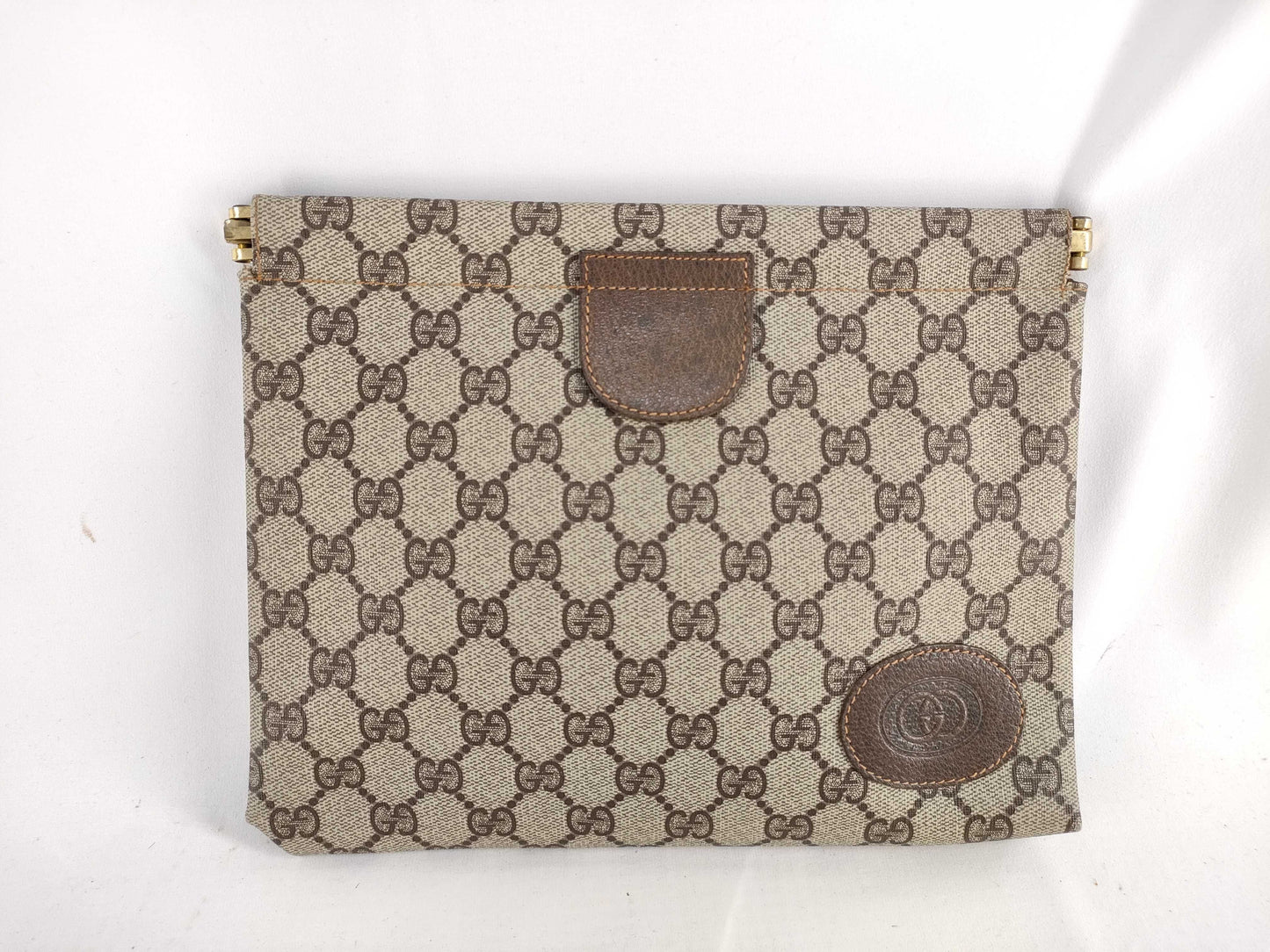 GUCCI 67 039 5229 GG Supreme Clutch Bag, PVC and Leather, Brown