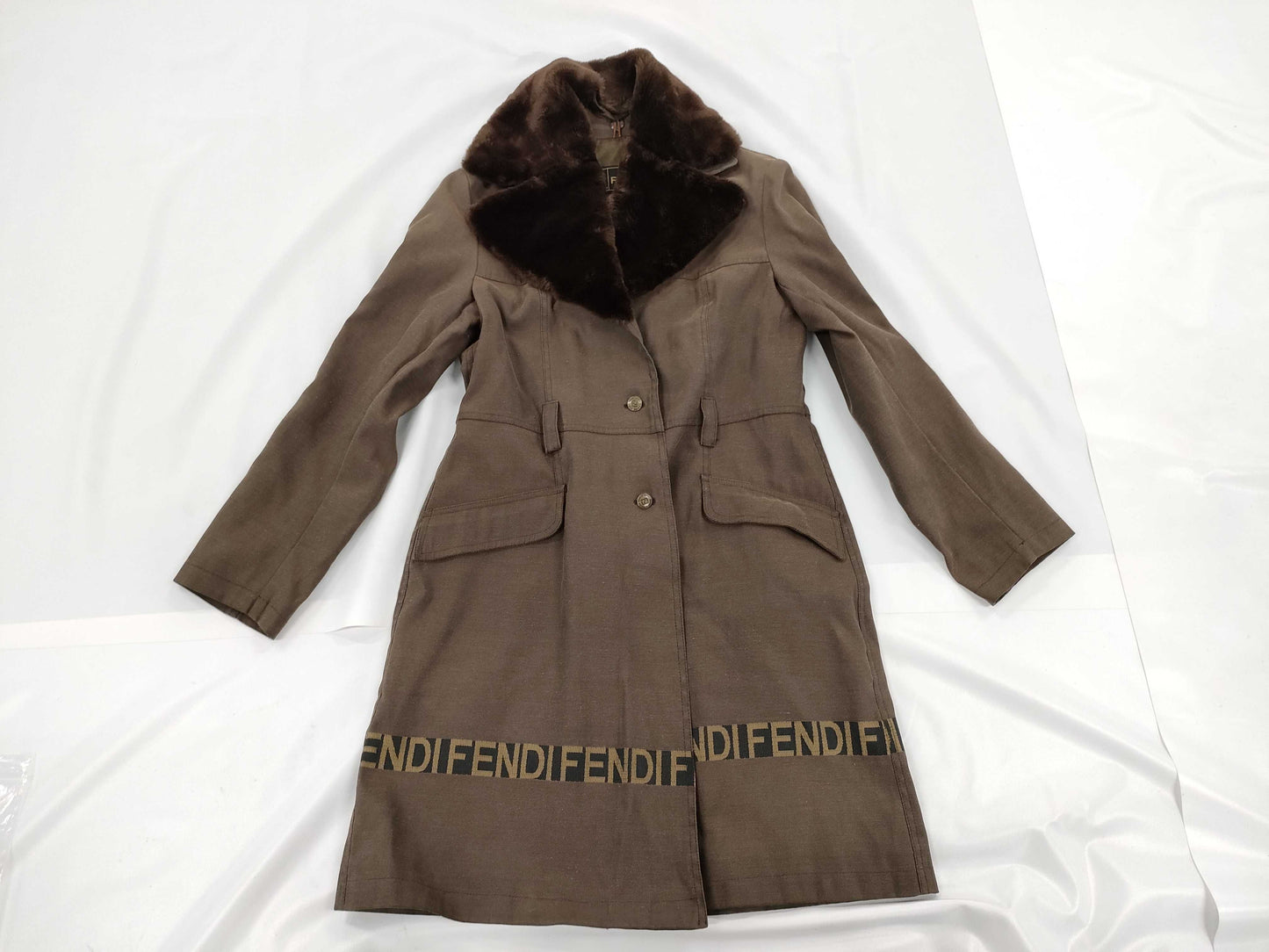 FENDI Fendi Fur Logo Brown Trench Coat Size 42 Coat