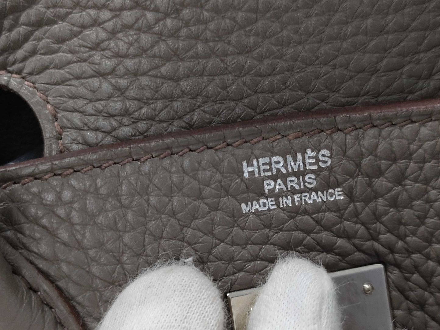 HERMES Birkin 30 Taurillon Clemence Etain Stainless Steel Handbag with Q Stamp