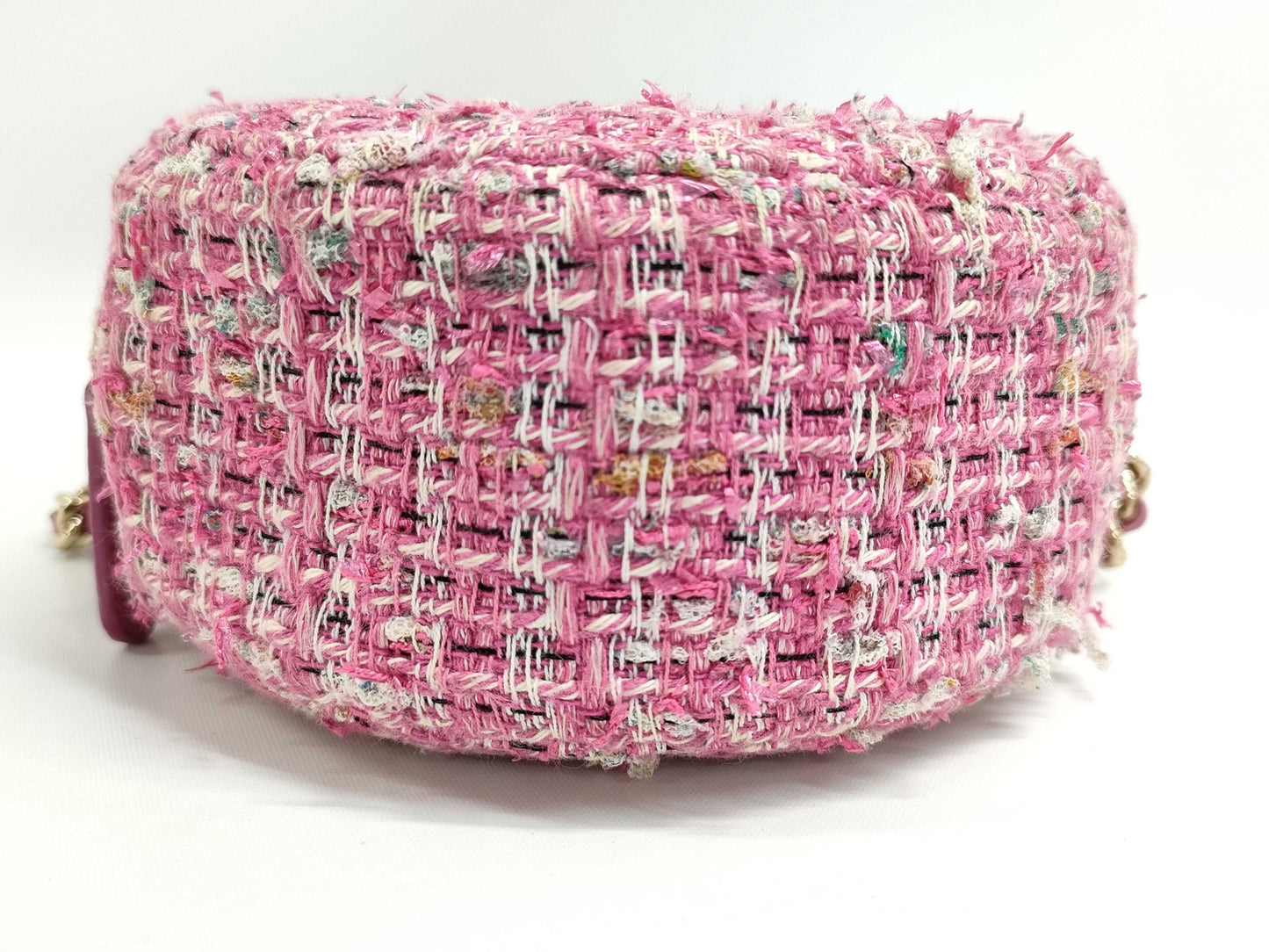 CHANEL Matelasse Round Chain Shoulder Bag Pink Tweed Bag