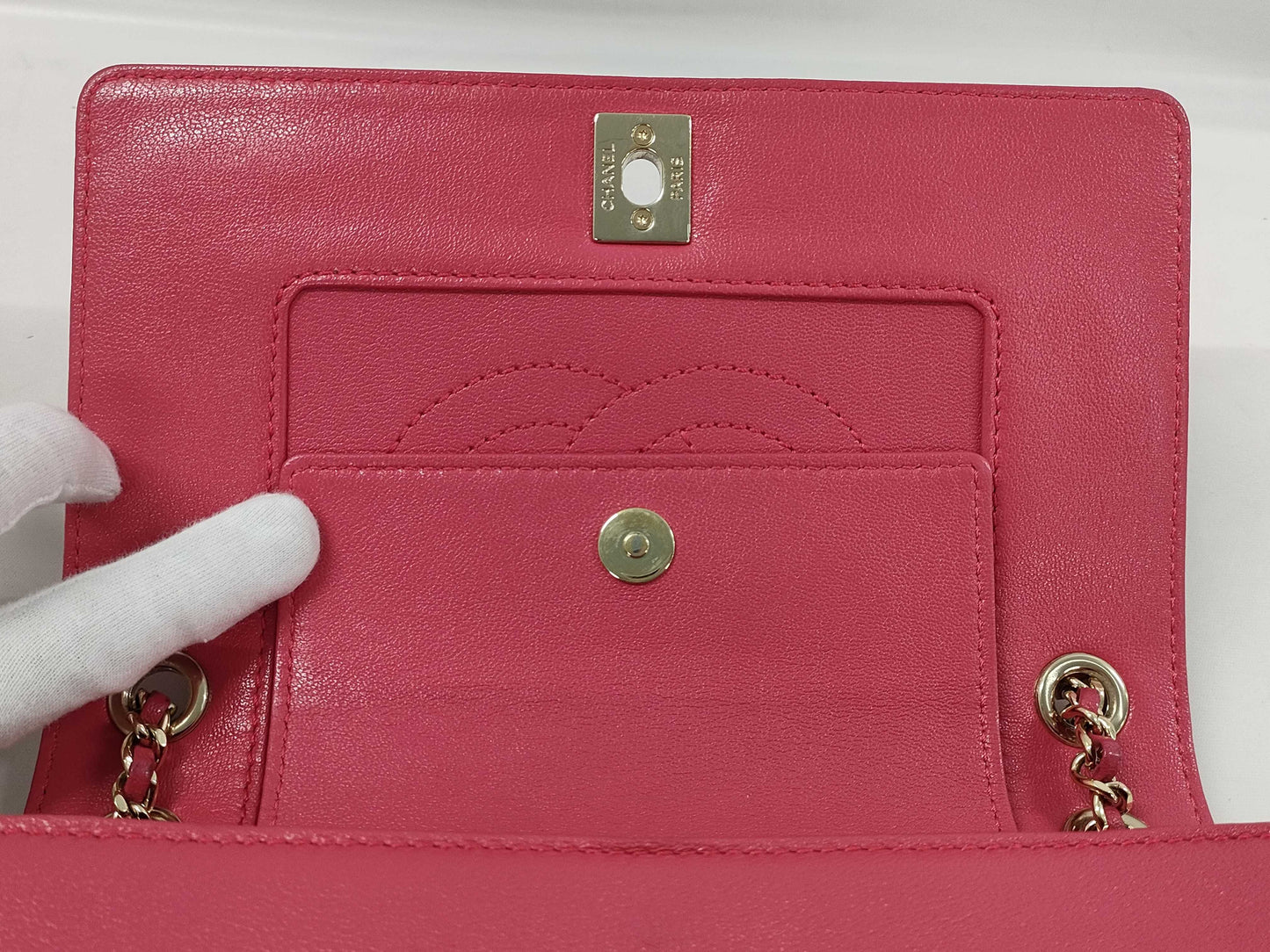CHANEL Mademoiselle Double Chain Shoulder Bag Pink x Red Bag