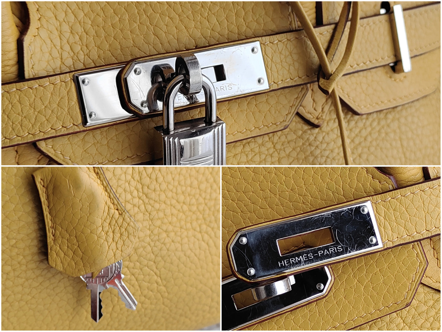 HERMES Birkin 30 Soleil Silver Hardware □M Stamp Hermès Cadena 1 Key 2 Clochette 1 Box 1 Handbag