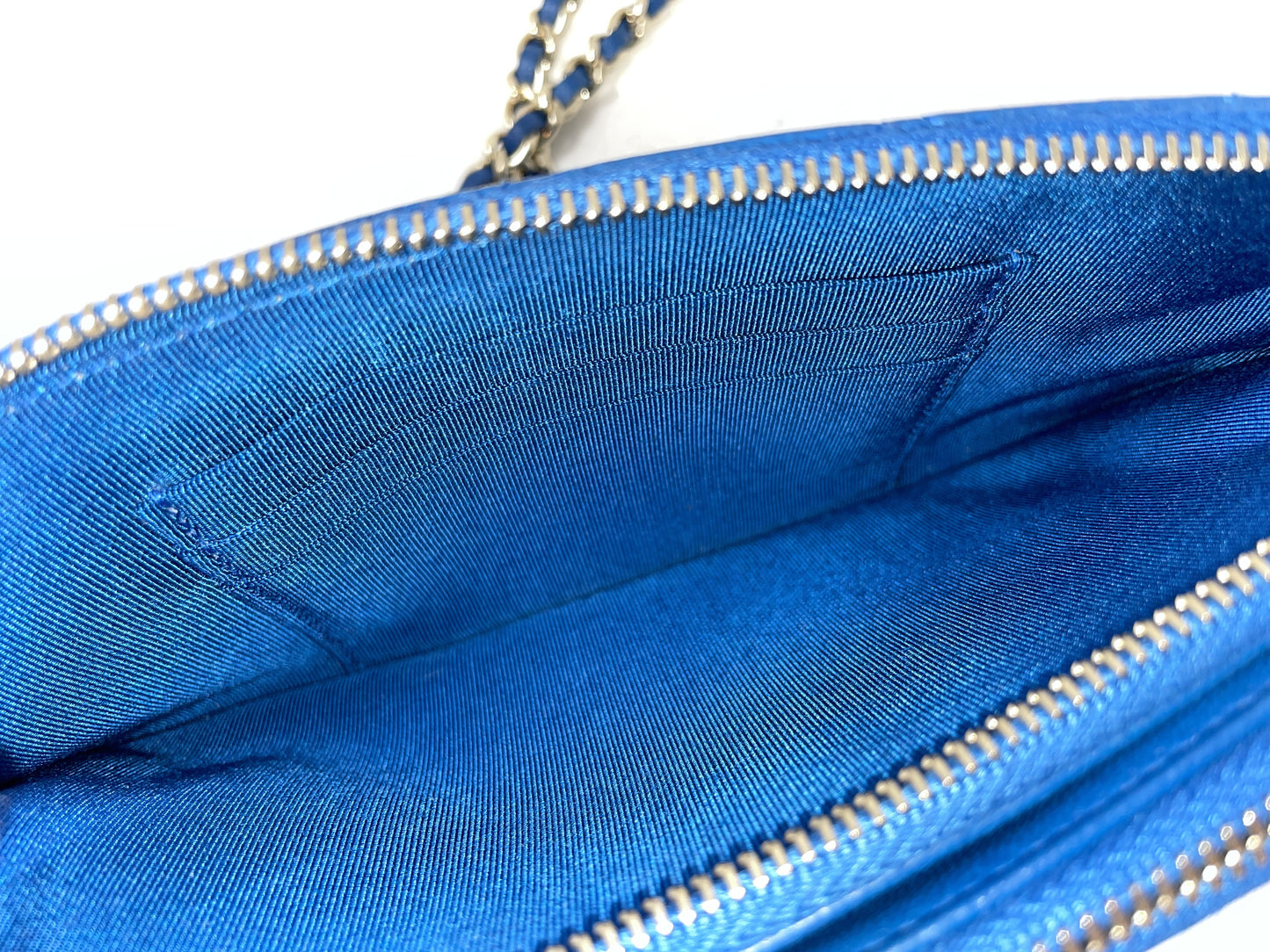 CHANEL Chain Wallet Matelasse Lambskin Blue Chain Shoulder Bag with Seal and Card
