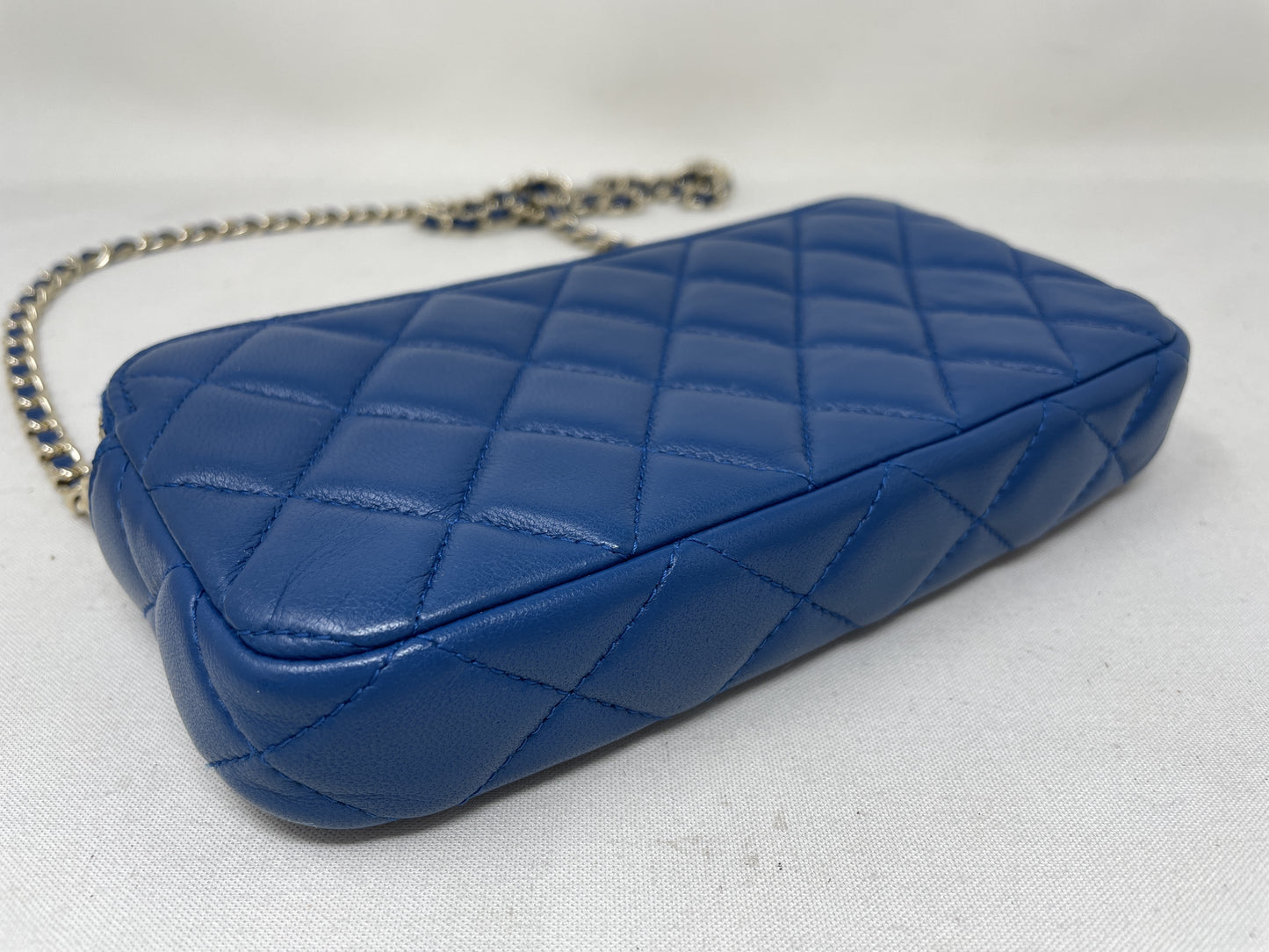 CHANEL Chain Wallet Matelasse Lambskin Blue Chain Shoulder Bag with Seal and Card