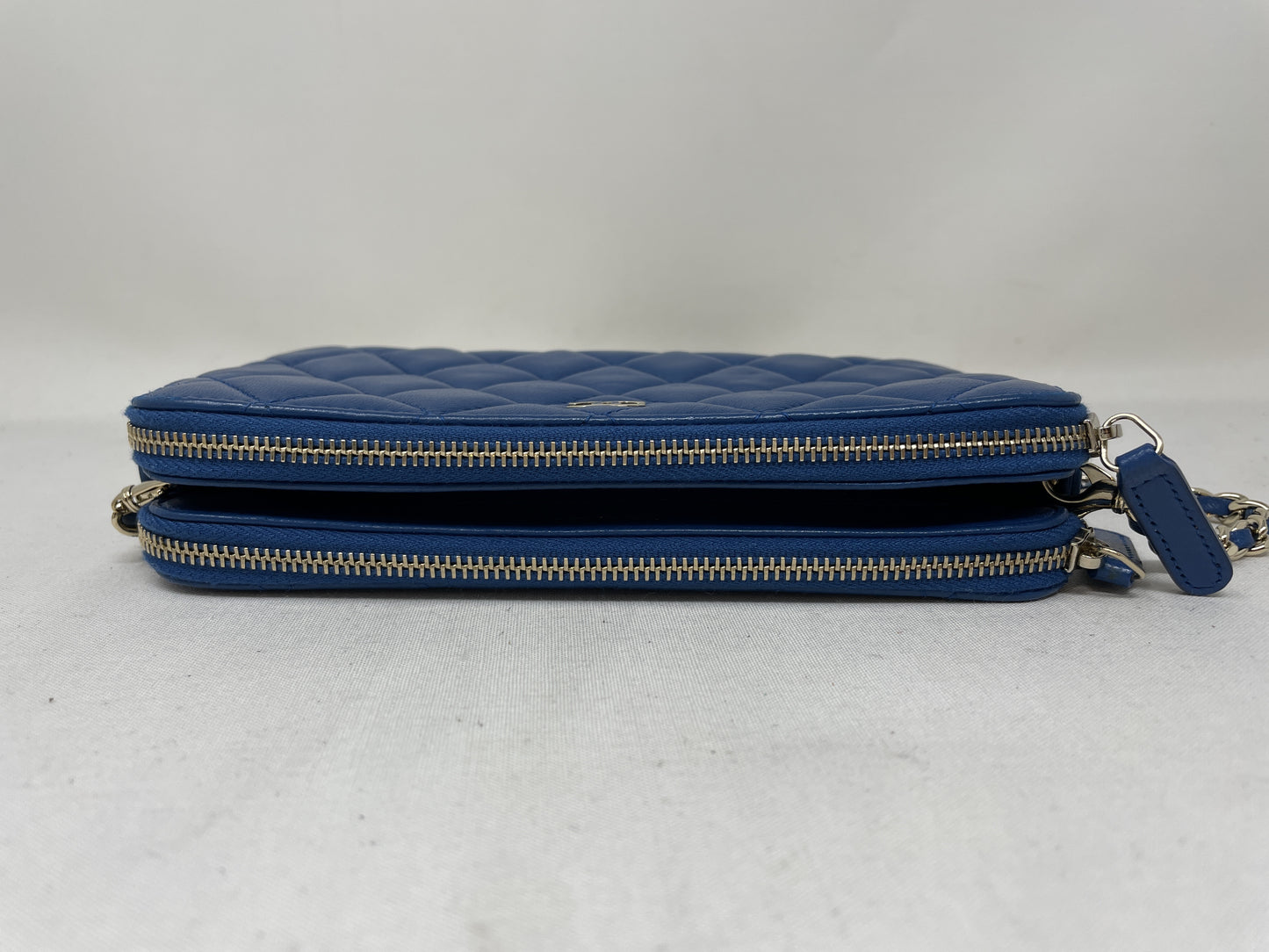 CHANEL Chain Wallet Matelasse Lambskin Blue Chain Shoulder Bag with Seal and Card