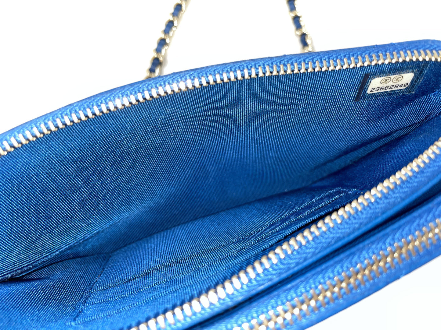CHANEL Chain Wallet Matelasse Lambskin Blue Chain Shoulder Bag with Seal and Card