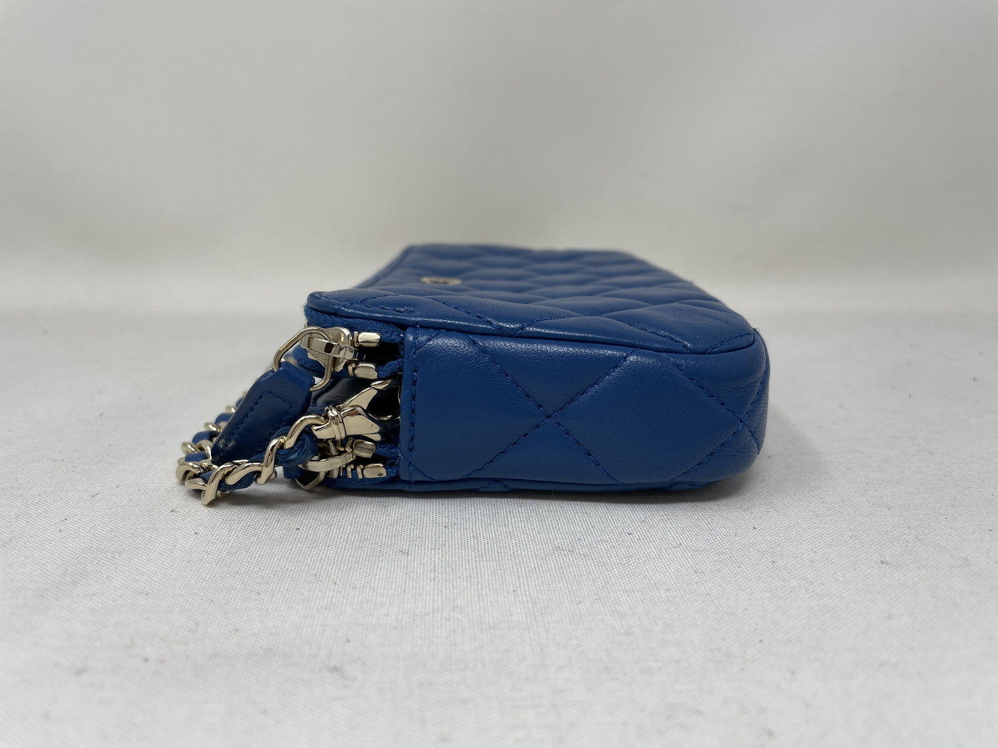 CHANEL Chain Wallet Matelasse Lambskin Blue Chain Shoulder Bag with Seal and Card