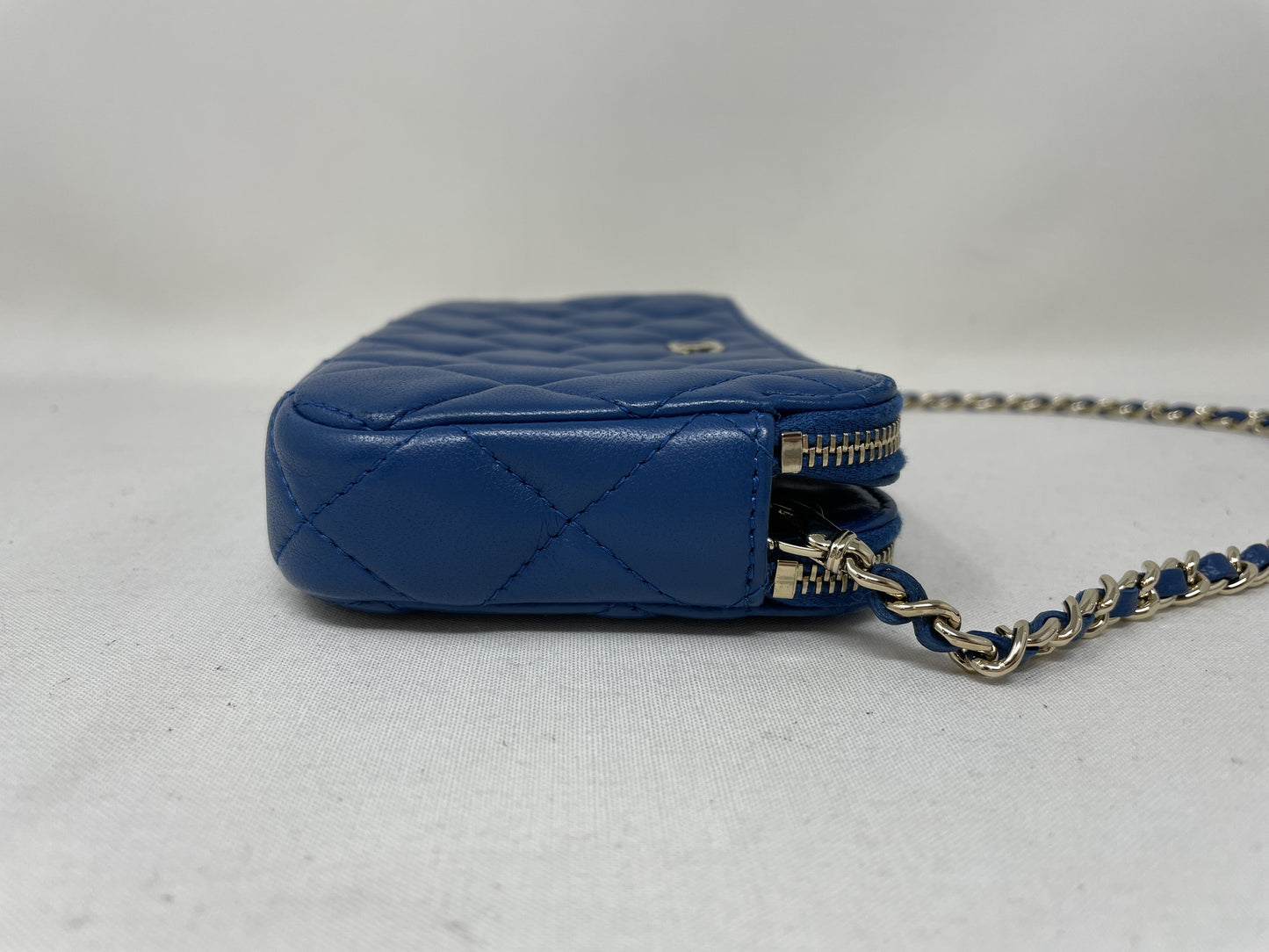 CHANEL Chain Wallet Matelasse Lambskin Blue Chain Shoulder Bag with Seal and Card